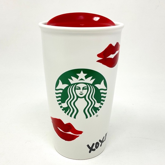 Starbucks 2015 Red Lips Kiss Valentines Travel Tumbler with Lid - Picture 1 of 9